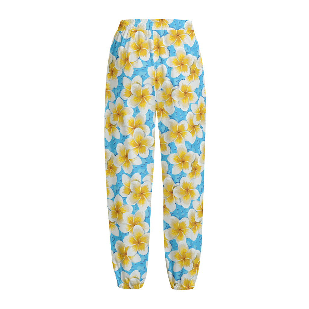 Frangipani On The Water Pattern Print Fleece Lined Knit Pants