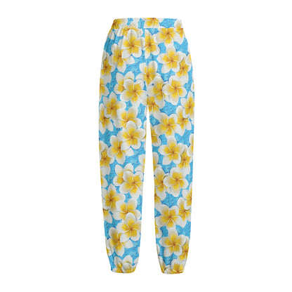 Frangipani On The Water Pattern Print Fleece Lined Knit Pants