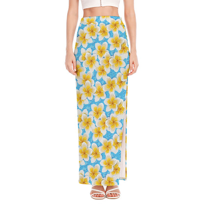 Frangipani On The Water Pattern Print High Slit Maxi Skirt