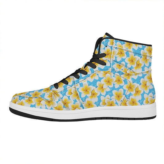 Frangipani On The Water Pattern Print High Top Leather Sneakers
