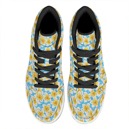 Frangipani On The Water Pattern Print High Top Leather Sneakers