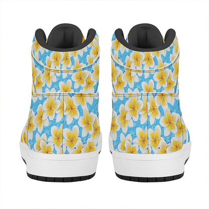 Frangipani On The Water Pattern Print High Top Leather Sneakers