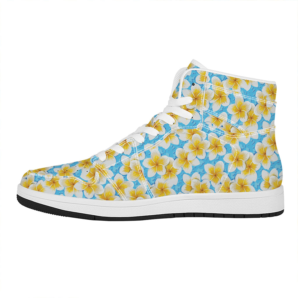 Frangipani On The Water Pattern Print High Top Leather Sneakers
