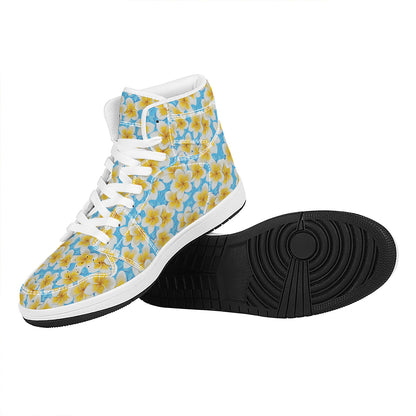 Frangipani On The Water Pattern Print High Top Leather Sneakers