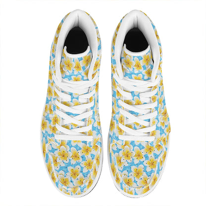 Frangipani On The Water Pattern Print High Top Leather Sneakers