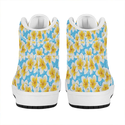 Frangipani On The Water Pattern Print High Top Leather Sneakers