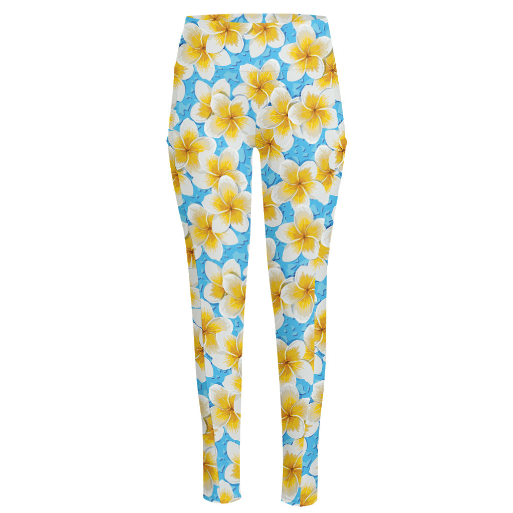 Frangipani On The Water Pattern Print High-Waisted Pocket Leggings