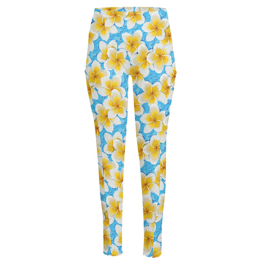 Frangipani On The Water Pattern Print High-Waisted Pocket Leggings