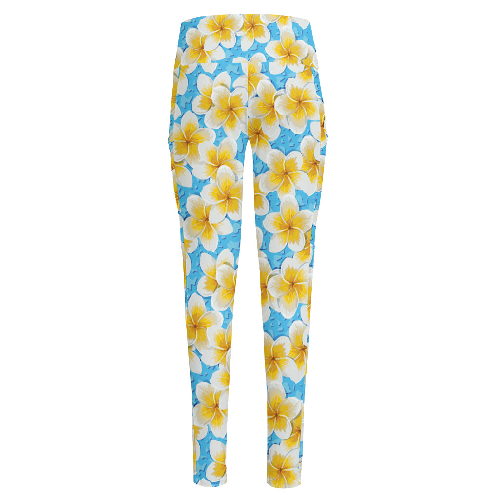 Frangipani On The Water Pattern Print High-Waisted Pocket Leggings