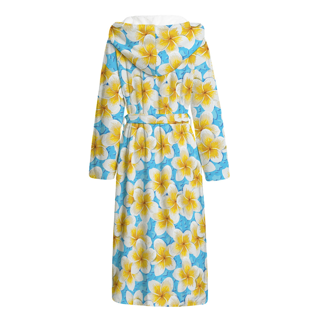 Frangipani On The Water Pattern Print Hooded Bathrobe