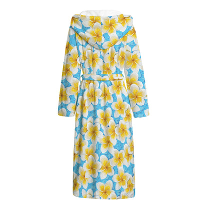 Frangipani On The Water Pattern Print Hooded Bathrobe