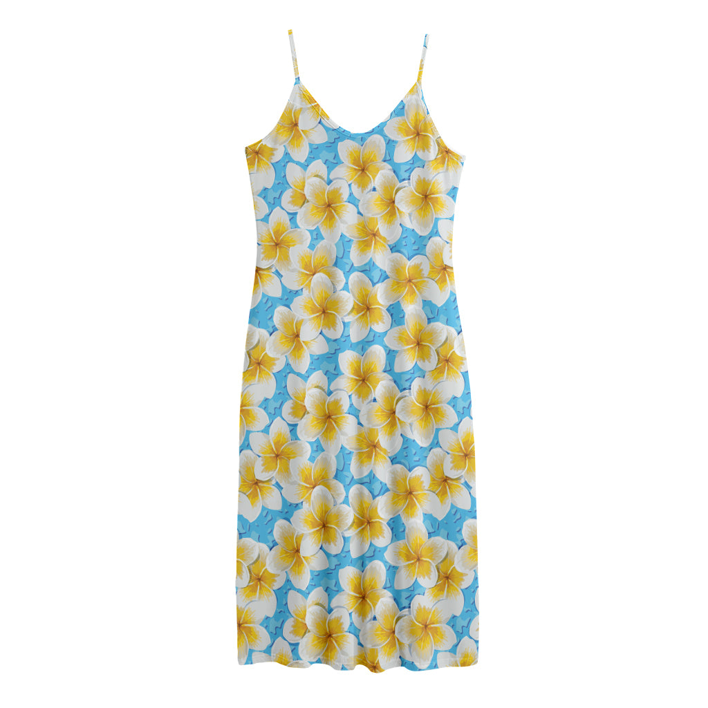 Frangipani On The Water Pattern Print Jersey Midi Cami Dress
