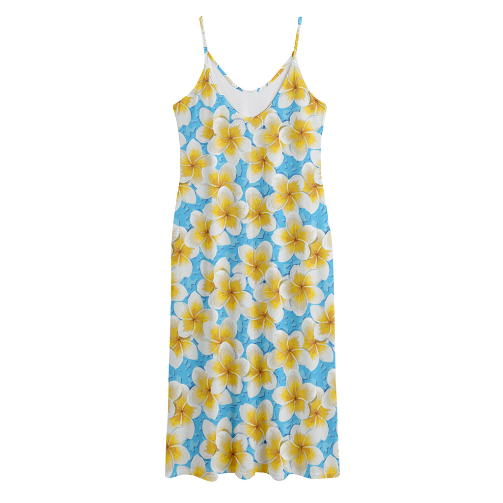 Frangipani On The Water Pattern Print Jersey Midi Cami Dress