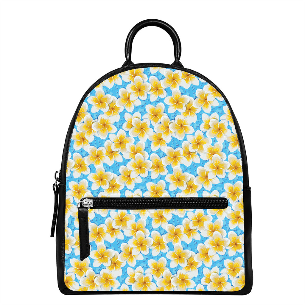 Frangipani On The Water Pattern Print Leather Backpack