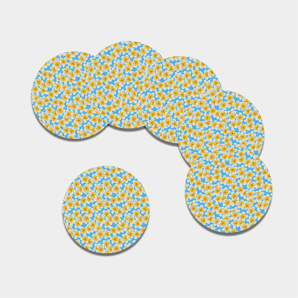 Frangipani On The Water Pattern Print Leather Coaster Set