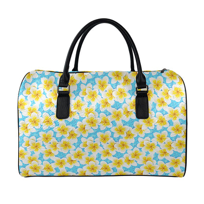 Frangipani On The Water Pattern Print Leather Duffle Bag