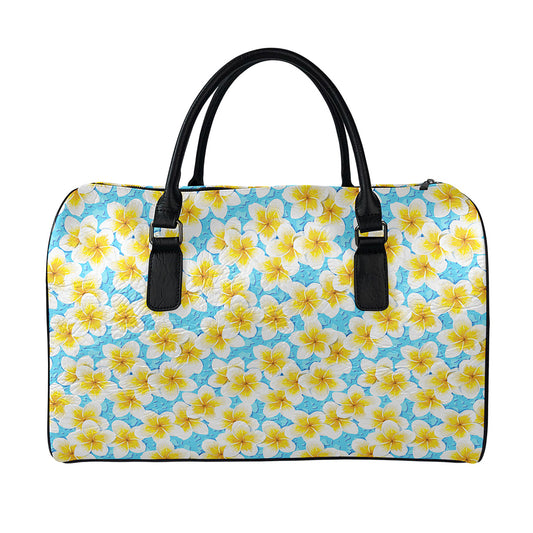 Frangipani On The Water Pattern Print Leather Duffle Bag