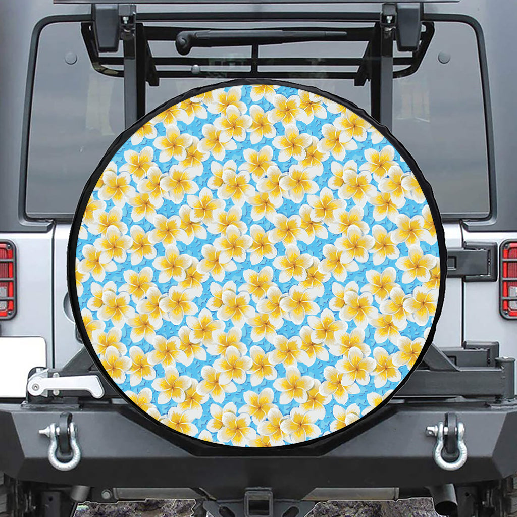 Frangipani On The Water Pattern Print Leather Spare Tire Cover