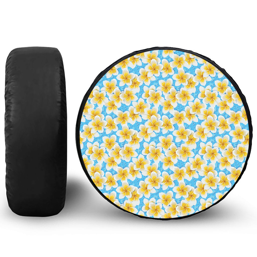 Frangipani On The Water Pattern Print Leather Spare Tire Cover