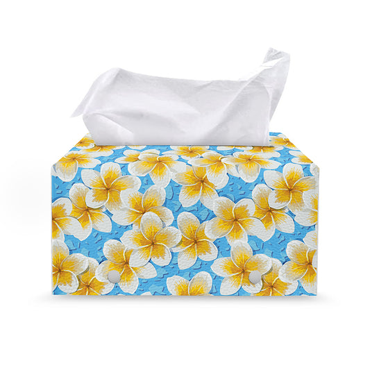 Frangipani On The Water Pattern Print Leather Tissue Box Cover