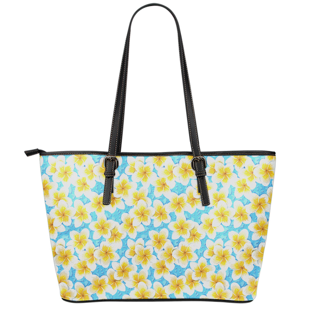 Frangipani On The Water Pattern Print Leather Tote Bag