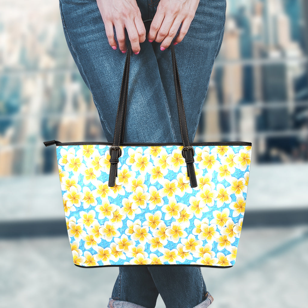 Frangipani On The Water Pattern Print Leather Tote Bag