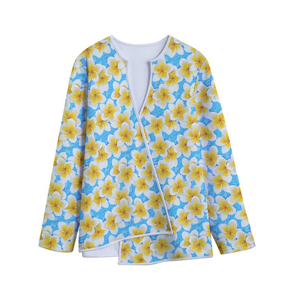 Frangipani On The Water Pattern Print Long Sleeve Short Coat
