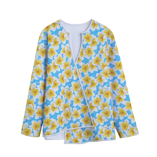 Frangipani On The Water Pattern Print Long Sleeve Short Coat