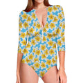Frangipani On The Water Pattern Print Long Sleeve Swimsuit