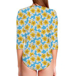 Frangipani On The Water Pattern Print Long Sleeve Swimsuit