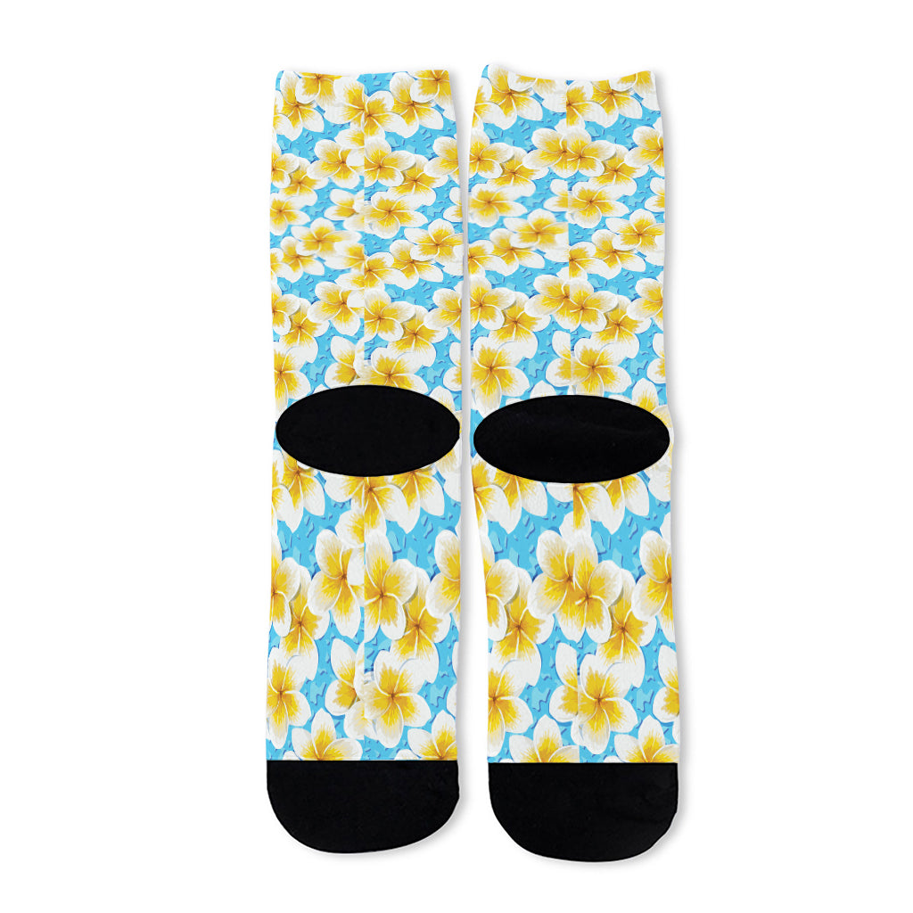 Frangipani On The Water Pattern Print Long Socks