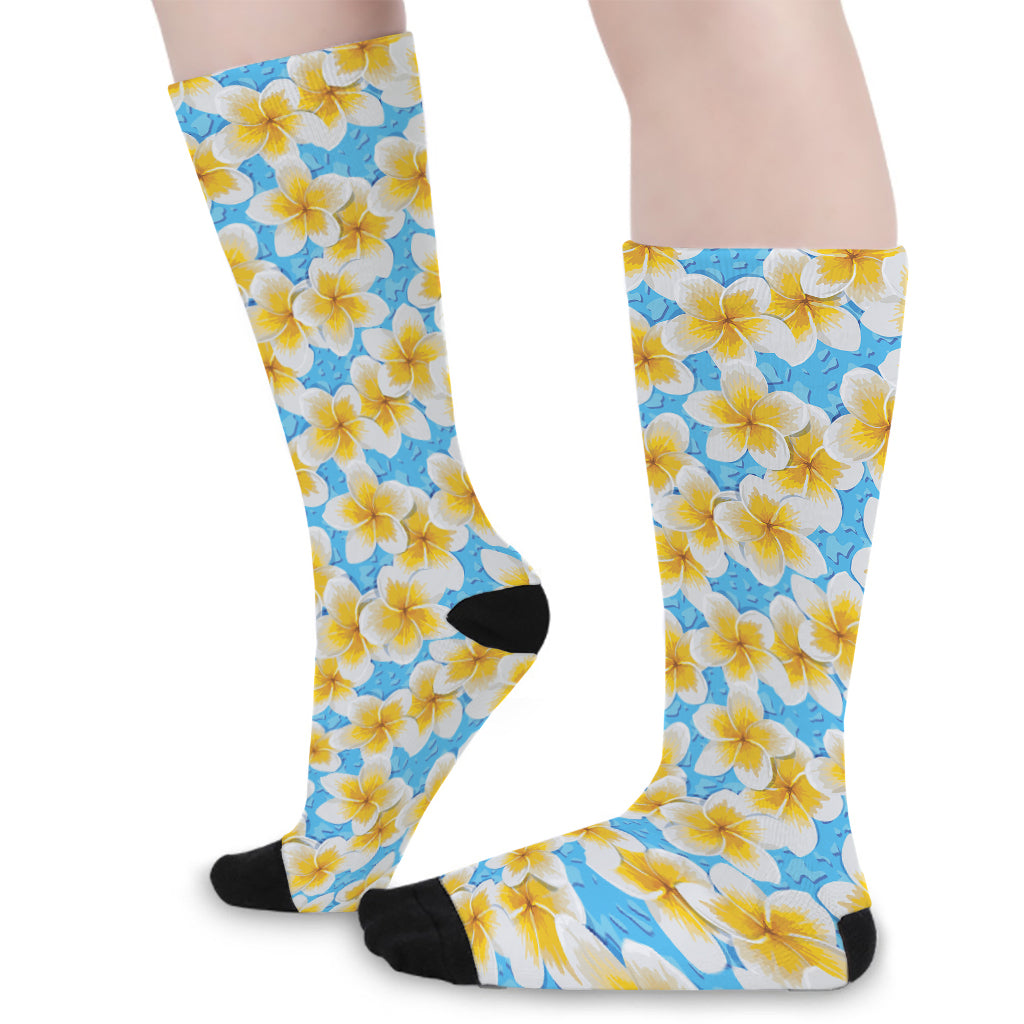 Frangipani On The Water Pattern Print Long Socks