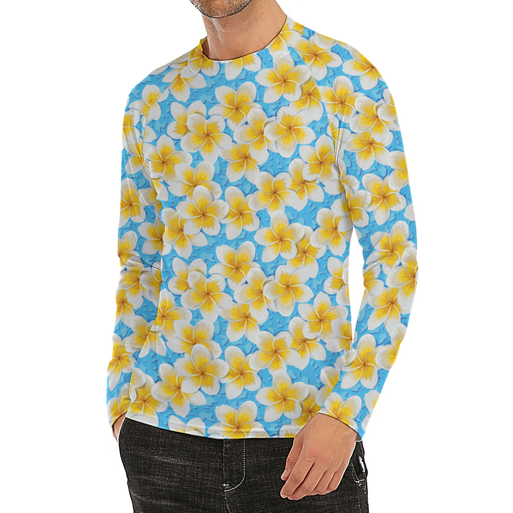 Frangipani On The Water Pattern Print Men's Long Sleeve Rash Guard