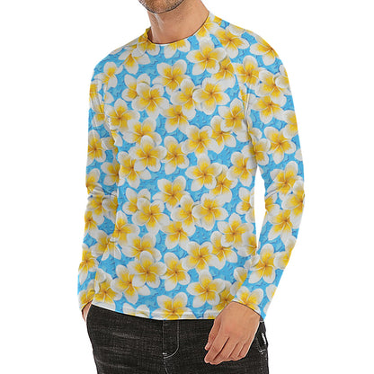 Frangipani On The Water Pattern Print Men's Long Sleeve Rash Guard