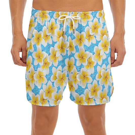 Frangipani On The Water Pattern Print Men's Split Running Shorts
