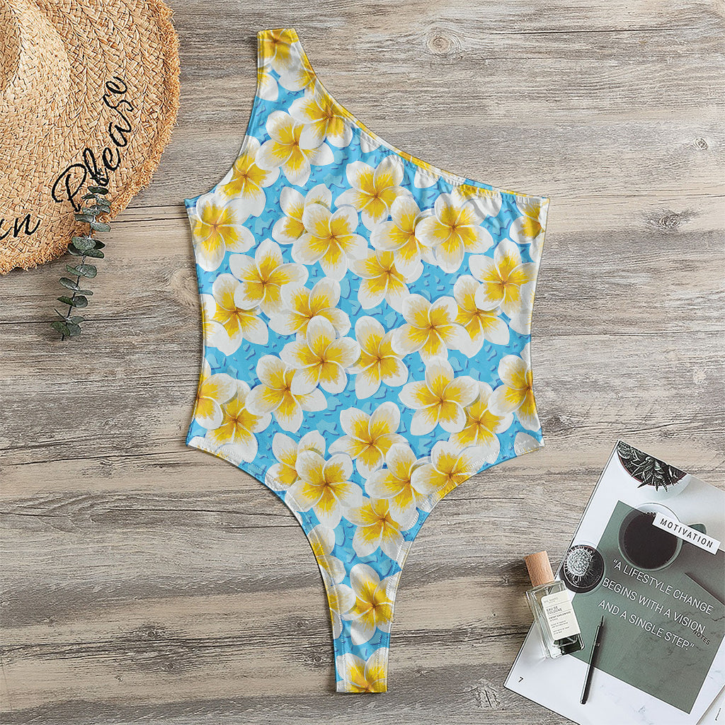 Frangipani On The Water Pattern Print One Shoulder Bodysuit