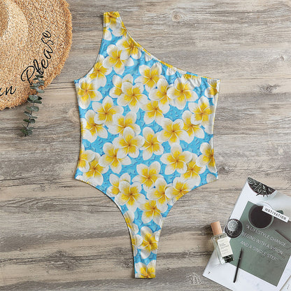 Frangipani On The Water Pattern Print One Shoulder Bodysuit