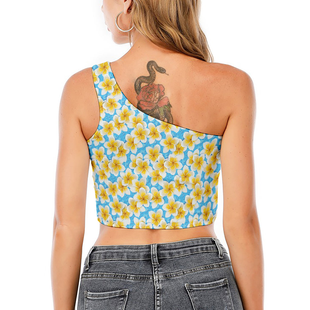 Frangipani On The Water Pattern Print One Shoulder Crop Top