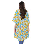 Frangipani On The Water Pattern Print Open Front Beach Cover Up