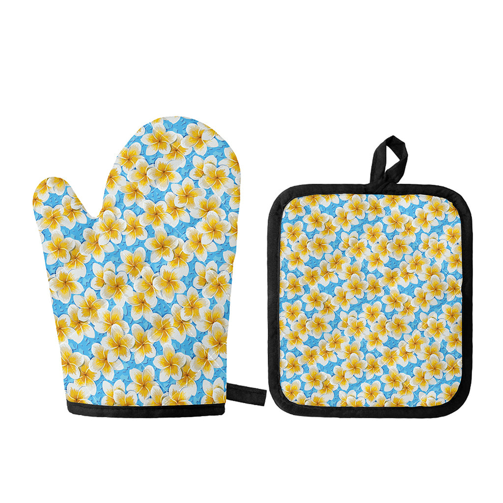 Frangipani On The Water Pattern Print Oven Mitt And Pot Holder Set
