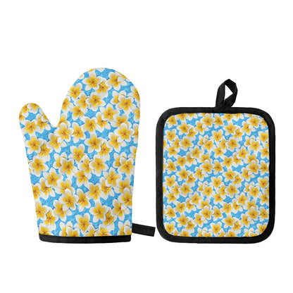 Frangipani On The Water Pattern Print Oven Mitt And Pot Holder Set
