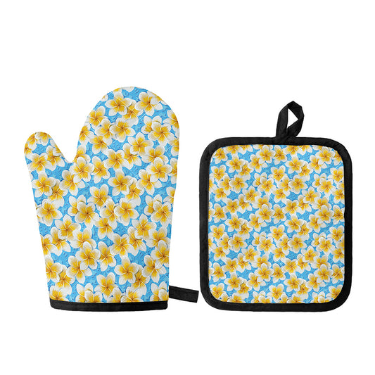 Frangipani On The Water Pattern Print Oven Mitt And Pot Holder Set