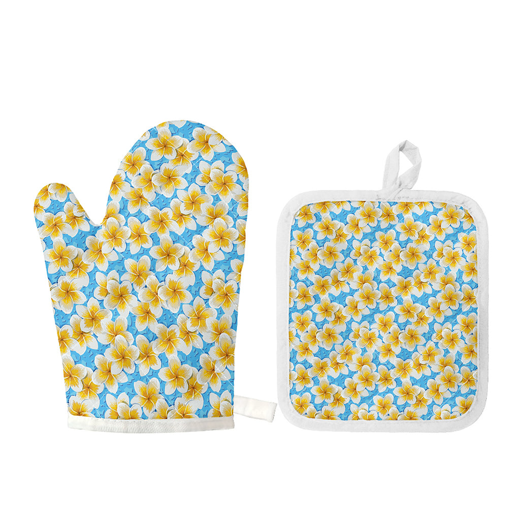 Frangipani On The Water Pattern Print Oven Mitt And Pot Holder Set