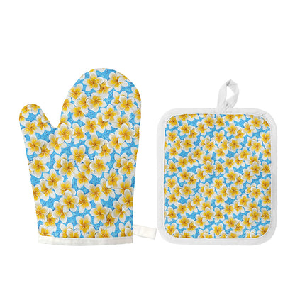 Frangipani On The Water Pattern Print Oven Mitt And Pot Holder Set