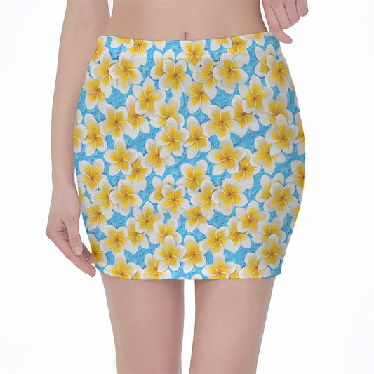 Frangipani On The Water Pattern Print Pencil Mini Skirt