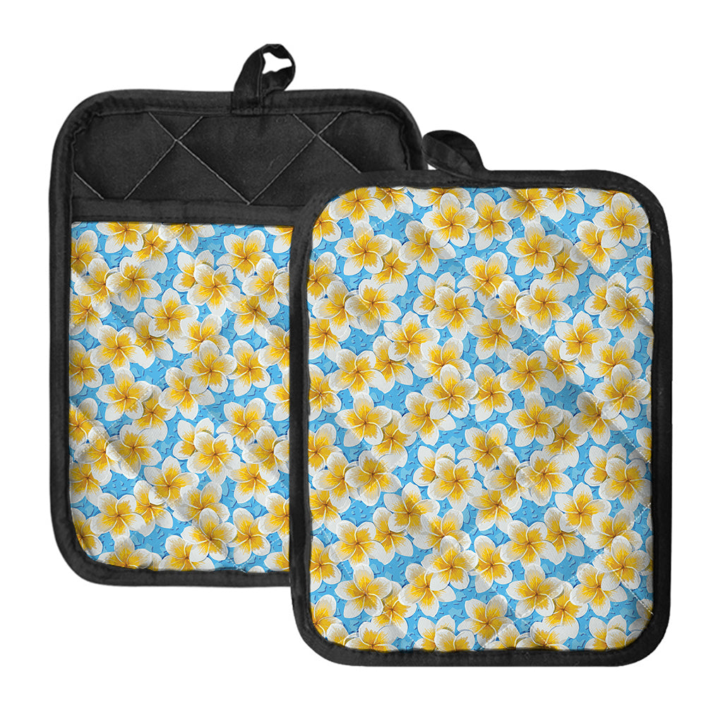 Frangipani On The Water Pattern Print Pot Holders With Pocket