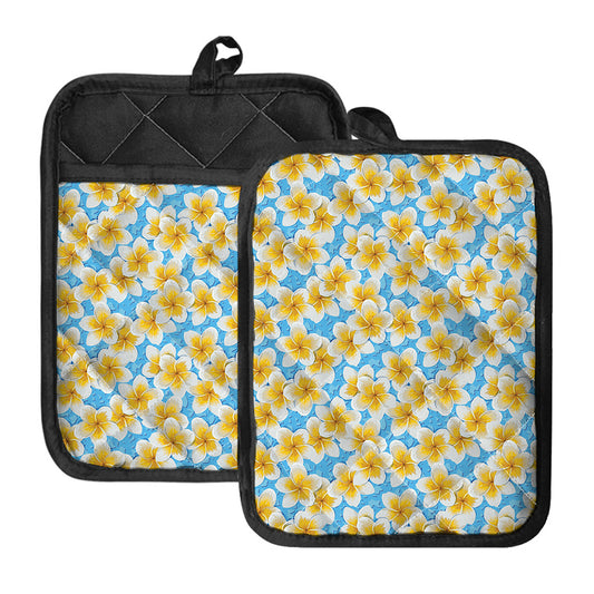 Frangipani On The Water Pattern Print Pot Holders With Pocket