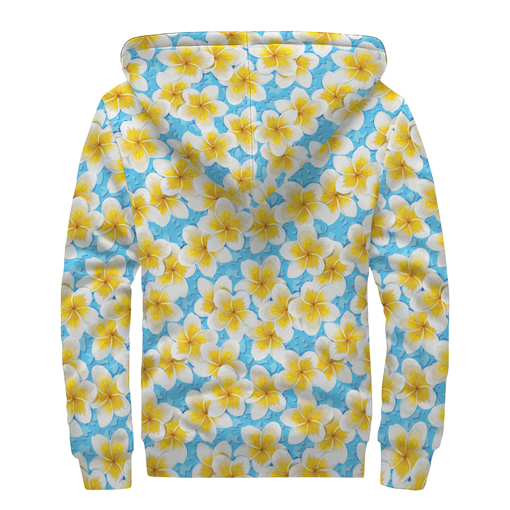 Frangipani On The Water Pattern Print Sherpa Lined Zip Up Hoodie