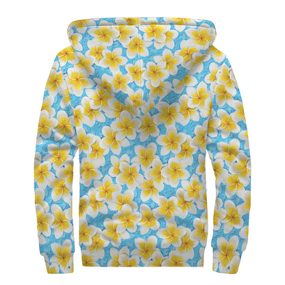 Frangipani On The Water Pattern Print Sherpa Lined Zip Up Hoodie