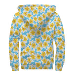 Frangipani On The Water Pattern Print Sherpa Lined Zip Up Hoodie